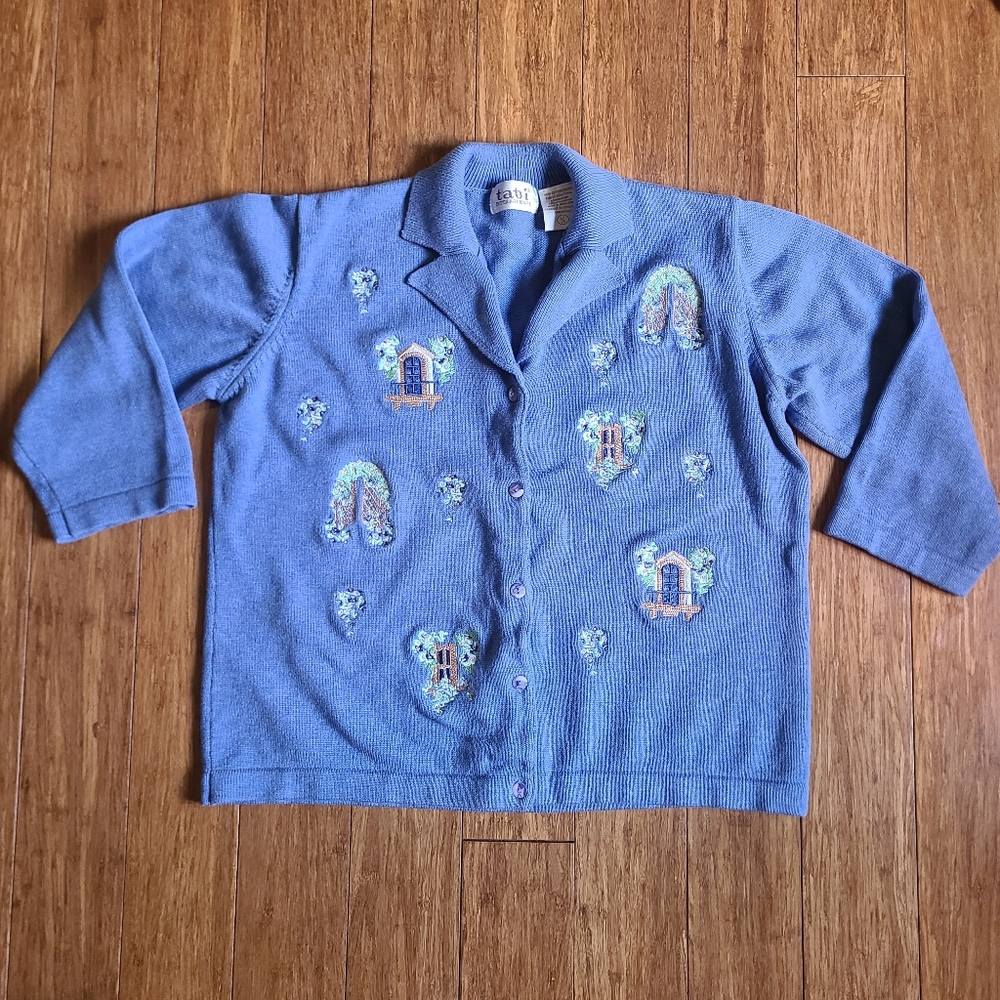 Tabi Periwinkle Blue Enchanted Garden Button Cardigan with Embroidered Details